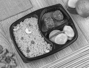 Basanti Pulao+chittal Muitha(2pcs)+salad Tray