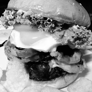 The Double BEEF Blue Cheese Burger [bacon + Fried Egg]