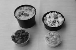 Rasam Rice + Chicken Fry + Curd Rice + Dessert    