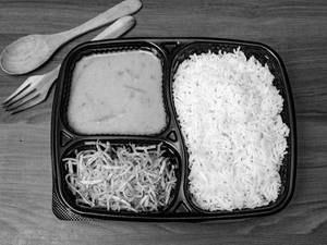 "basmati Rice+moong Dal+jhur Jhure Aloo  Bhaja Tray"