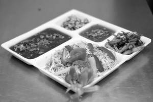 Chilli Potato + Manchow Soup + Noodles + Manchurian (4 Pcs) or Paneer Manchurian + Salad Combo      