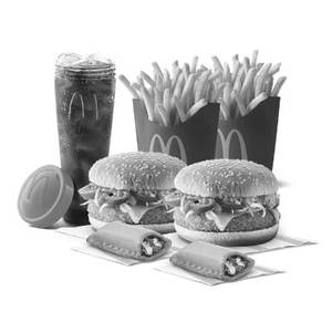 2 Corn & Cheese Burger + 2 Veg Pizza McPuff + 2 Fries (L) + Coke
