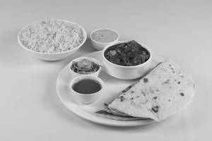 Aloo Gobhi Matar + Veg Hyderabadi Biryani + 2 Paratha + Salad + Sweet +coldrink 250 Ml