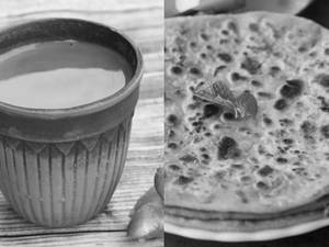 Jumbo Aloo Pyaaz Paratha + Adrak Chai (serves 1)