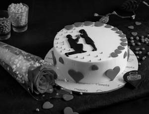 Valentine's Special Love One Eggless Blueberry Cake (500gms) With Artificial Red Rose 