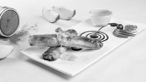 Stewed Cinnamon Apple compote baked in filo pastry. 