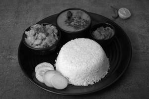 Jeera Rice Dal Fry & Aloo Chokha